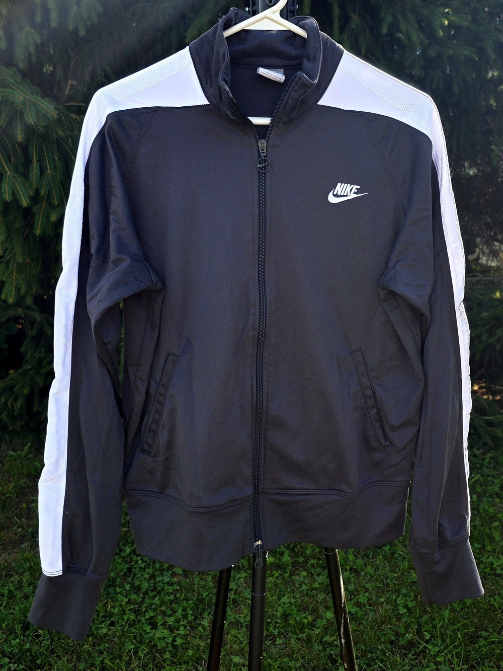 Nike Womens Track Jacket Black White Stripe Full Zip Mock Neck Size Large L